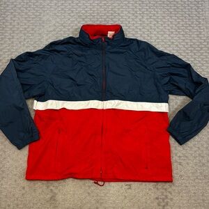VTG  Woolrich Windbreaker Jacket Mens XL Zip Nylon Hooded Vented Red White Blue